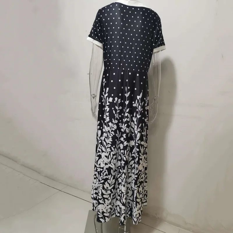 

Plus Size Summer Sexy V Neck Casual Women Dress 2020 Patchwork Button Maxi Female Robe Fahsion Boho Flowers Print Dress Vestidos