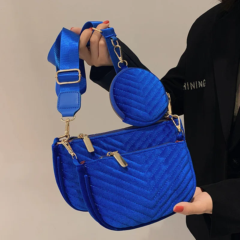 

New Fashion Trended Crossbody Bags For Women 2021 Luxury Women Bags Handbags Designer Pleuche Shoulder Bag 3pcs Ladies Purse Sac