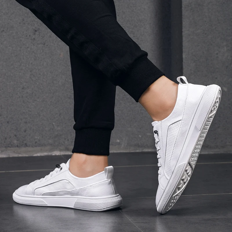 Кроссовки мужские кожаные дышащие плоская подошва Повседневная модная обувь