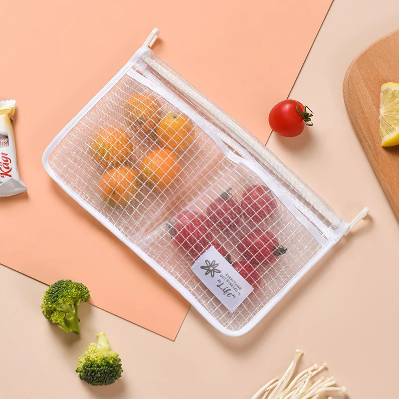 

Refrigerator Storage Mesh Bag Two Grids Hanging Household Kitchen Tidy Seasoning Organizer With Hook Fridge Organizer Pocket