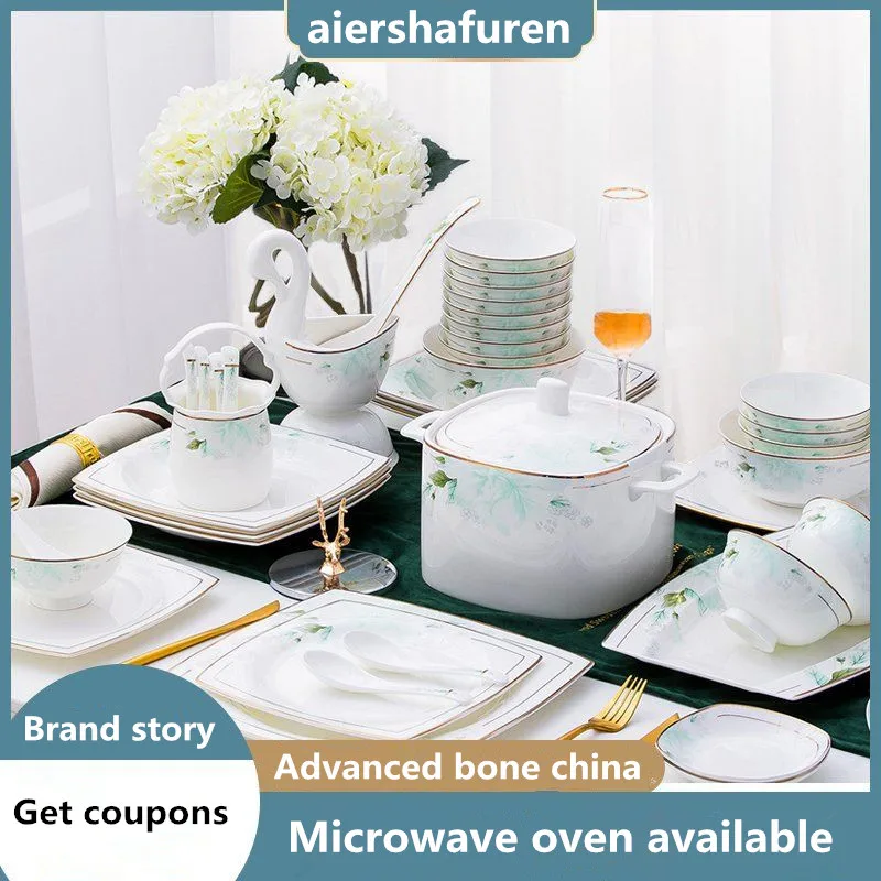 

Dishes Set Household Simple Light Luxury Phnom Penh Bowls and Plates Ceramic Bone China Tableware Set Bowls and Plates