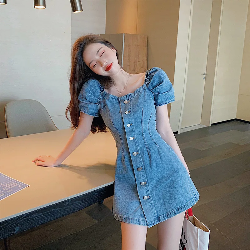 Женское джинсовое платье трапециевидной формы повседневное винтажное в