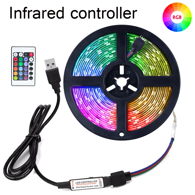 

RGB Led Strip Lights Infrared Control USB DC5V 1M 2M 3M 4M 5M SMD2835 Flexible Lamp Tape Diode TV Background Desk Screen Lights