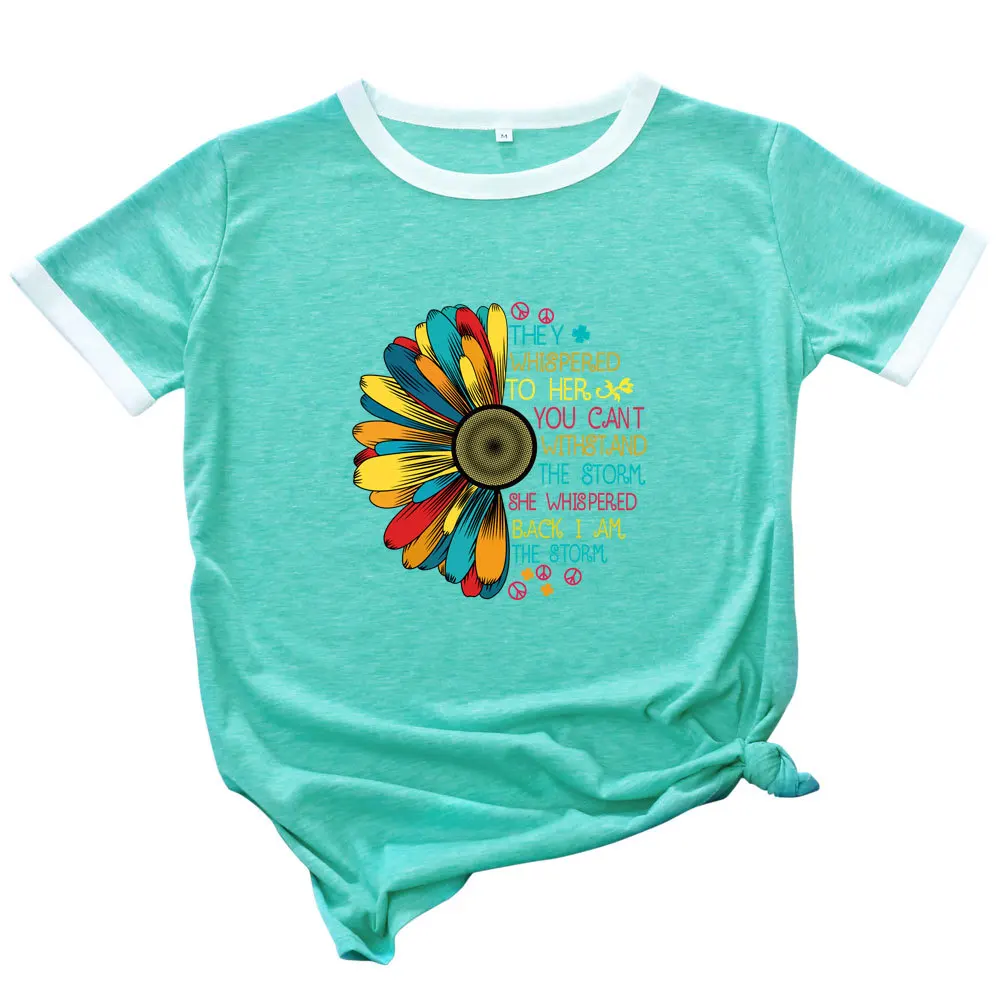 

S-5XL 100% cotton women's shirt plus size T-shirt ladies sunflower print O-neck short-sleeved T-shirt ladies sexy top