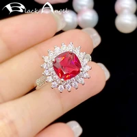 black angel new 925 silver ring for women inlaid princess square red crystal gemstone adjustable wedding jewelry party gifts