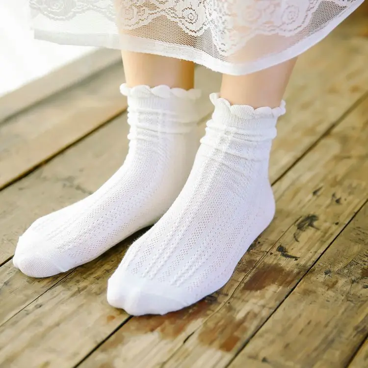 

Japanese Striped Bubble Lace Socks Female Love Lolita Cute White Student Jk Uniform Socks Cotton Tube All-match Pile Socks