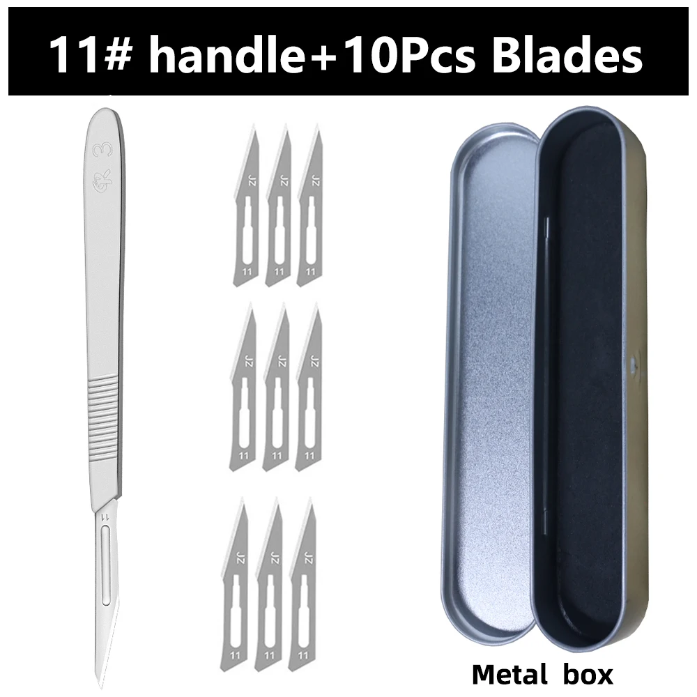 

11# 23# Carbon Steel Surgical Scalpel Blades + 1pcs Handle Scalpel DIY Cutting Tool PCB Repair Animal Surgical Knife