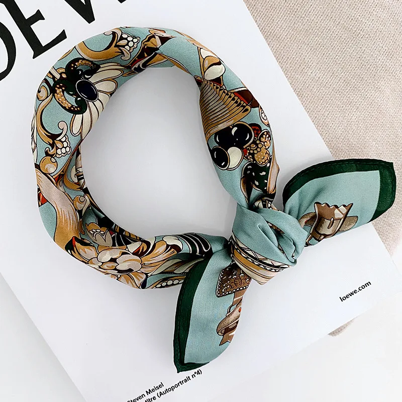 

100% Pure Silk Scarf Women Neck Hair Band 2020 Foulard Square Small Headband Fashion Print Neckerchief Scarves Bandana
