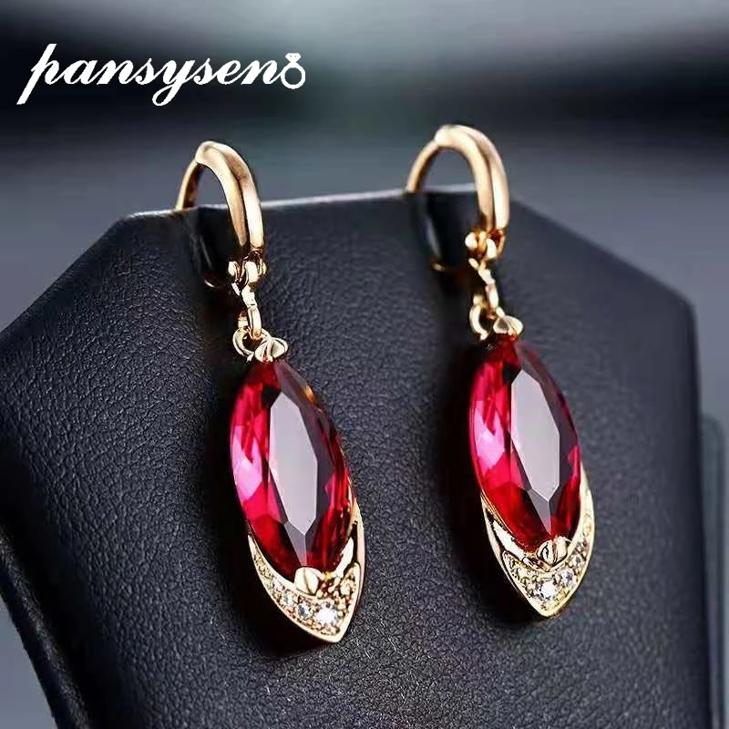 Женские серьги подвески с рубинами PANSYSEN вечерние из стерлингового серебра 925