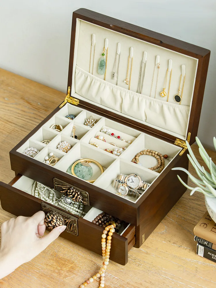 Stud Earrings Necklace Storage Box Jewelry Jewelry Box Large Capacity Simple Finishing Box Wooden Wedding Birthday Gift