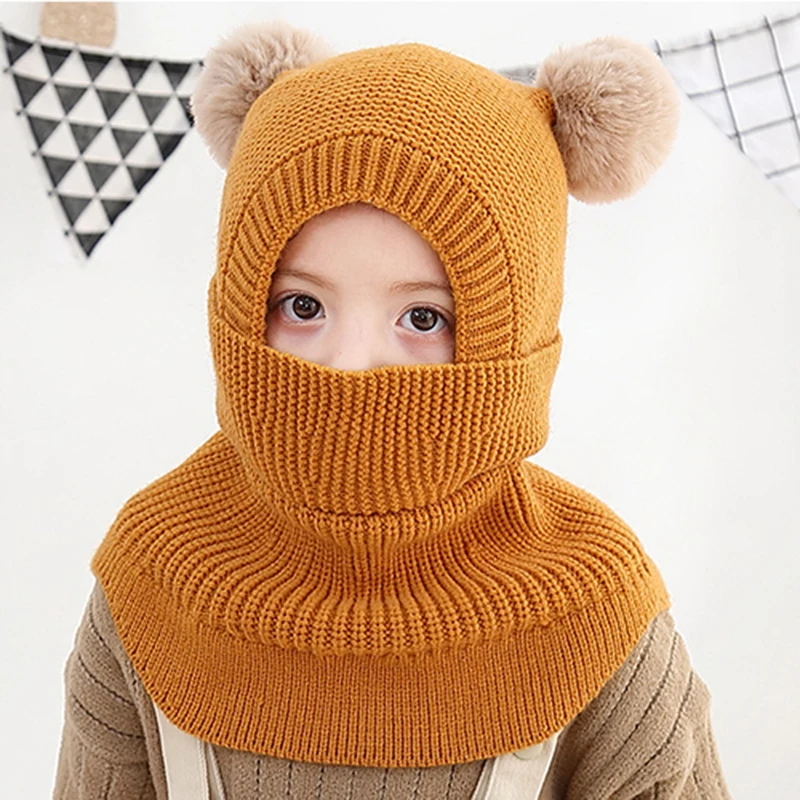21 новая зимняя плюшевая детская шапка три в одном вязаная шапочка для маленьких