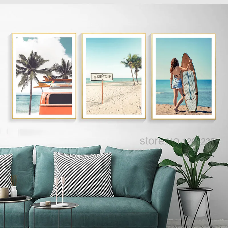 Прибой скандинавский плакат Холст Картина кокосовое дерево квадрат настенные