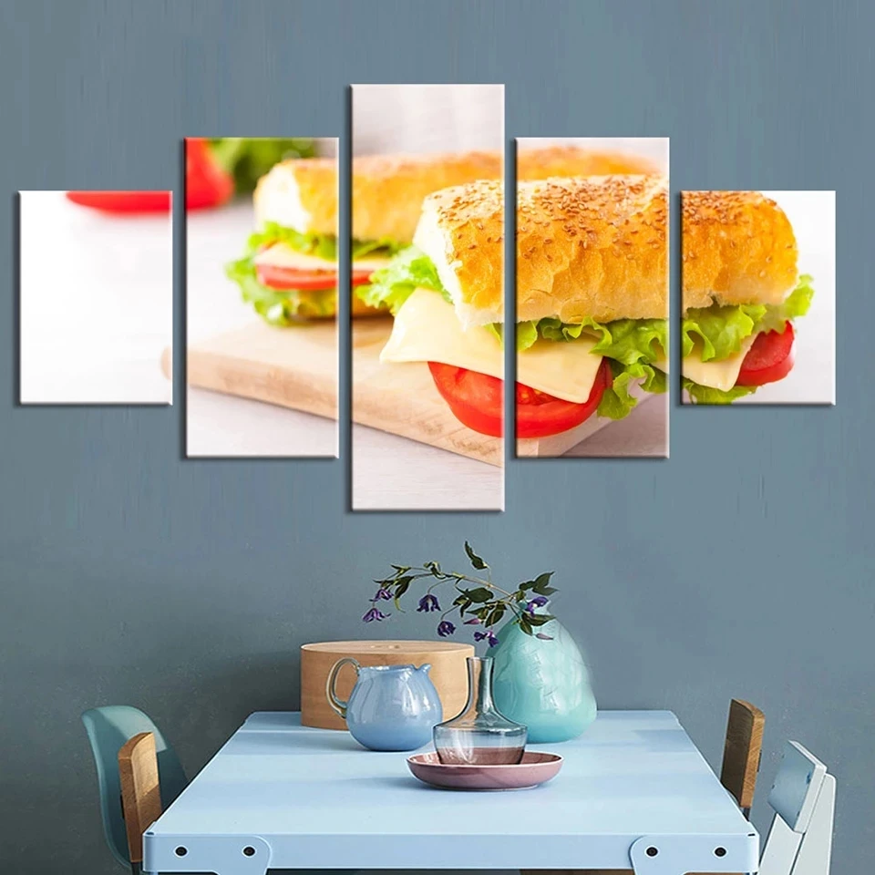 

Modular Pictures Wall Art Hd Prints Food 5 Pieces Bread Snacks Canvas Painting Restaurant Office Home Decoration Artwork Poster