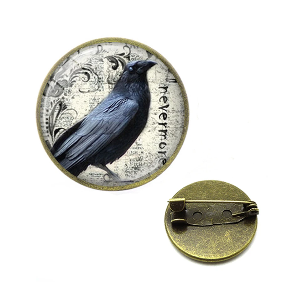 Черная птица броши черная Ворон отворот булавки жуткая фото стеклянный купол