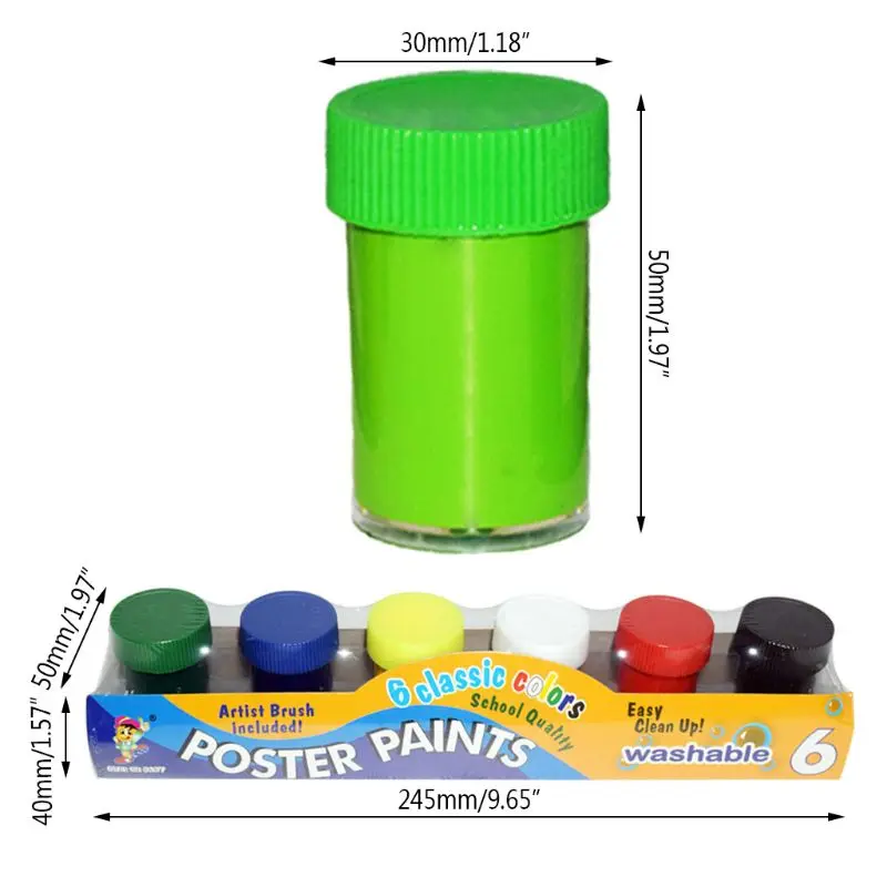 

20ml 6 Vibrant Colors Washable Gouache Paint for Kids School Finger Paint