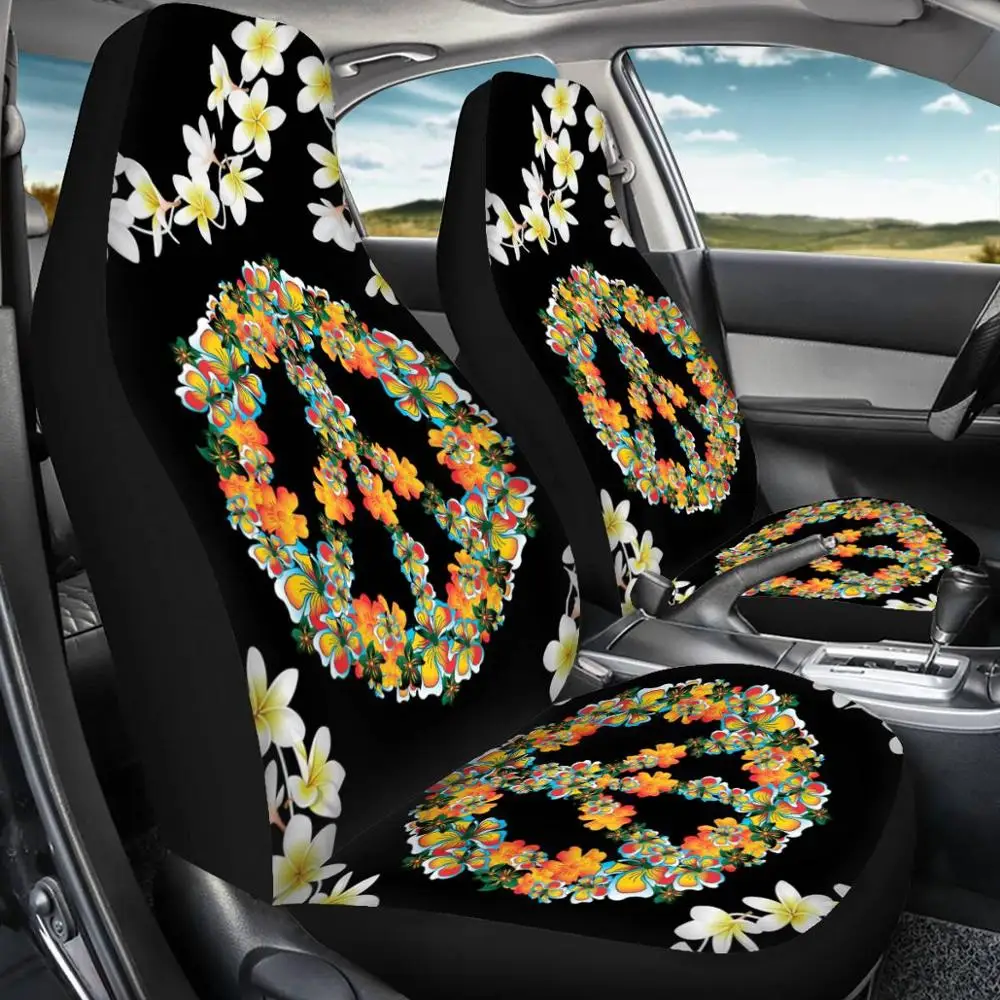 Comprare TOADDMOS Hippie Segno Di Pace Del Fiore Nero Seggiolino Auto Copertura Antipolvere Set Di 2 Sedile Del Veicolo Auto Protezione Zerbino Coperture Universale Fit