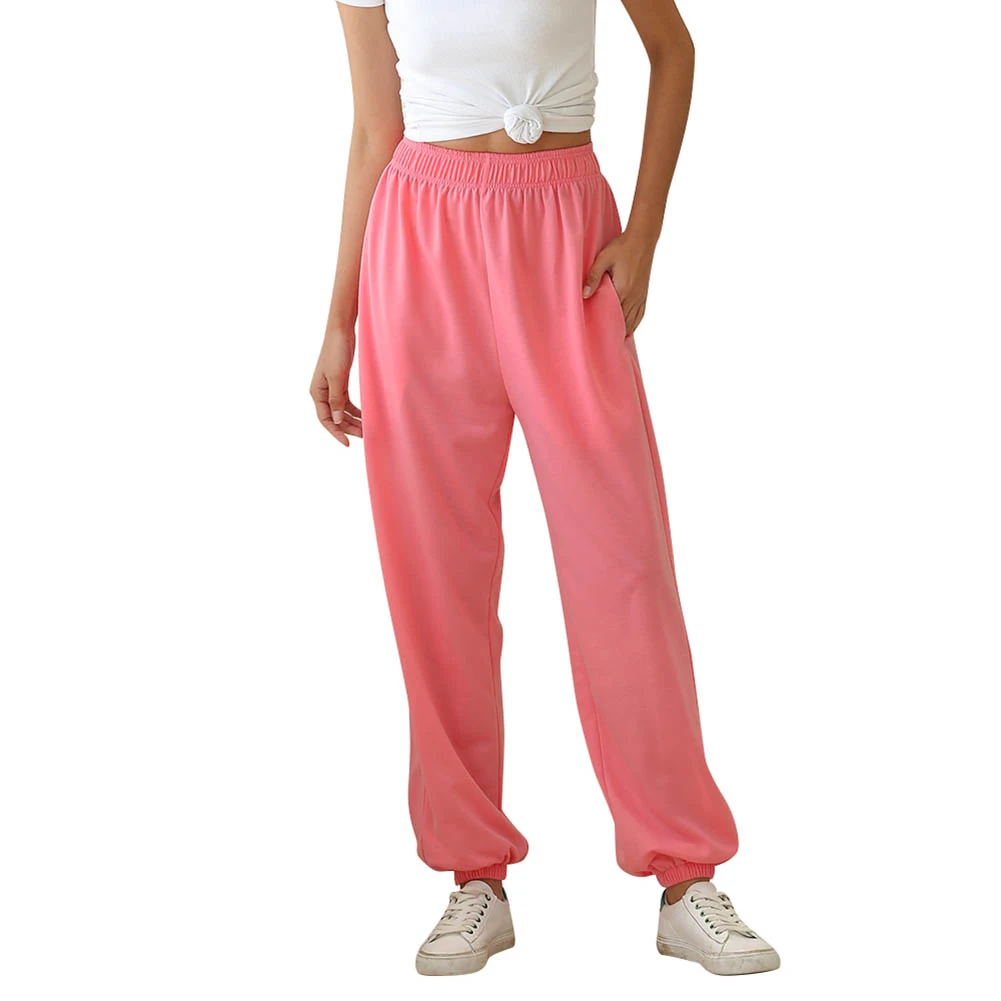 

Summer PantCasual Women Solid Color Elastic High Waist Ankle Tie Thin Pants Sports Trousers
