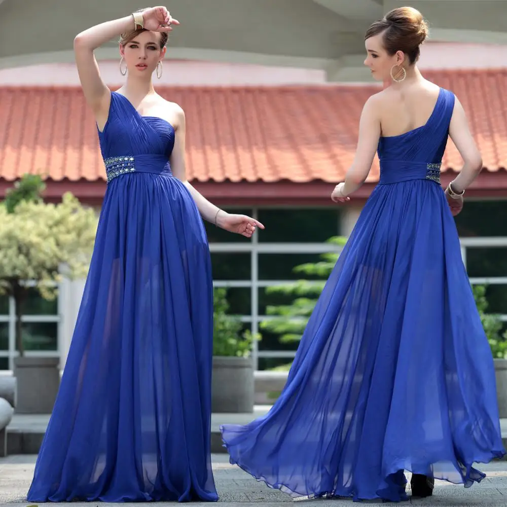 

free shipping 2018 blue one shoulder chiffon long design clairvoyant special occasion party prom gown bridesmaid dresses