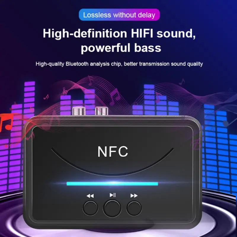 

NFC Bluetooth 5.0 Receiver 3.5mm Jack AUX NFC To 2RCA Audio Stereo Audio Adapter Dongle For Car Speaker Wireless Adapter