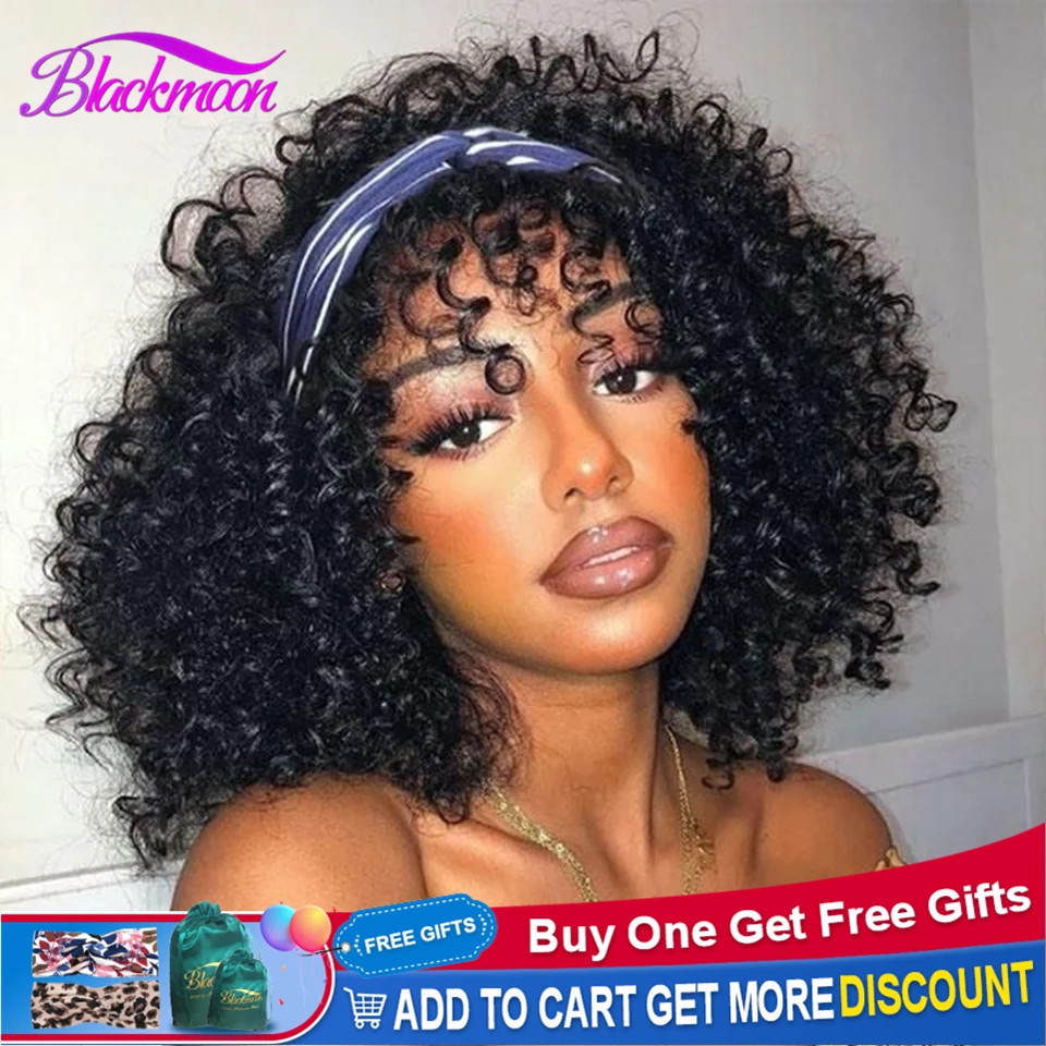

Peruvian Curly Headband Wig Human Hair Glueless Deep Curly Wig for Black Women Honey Brown #4 Remy Human Hair Pre-Attached Wigs