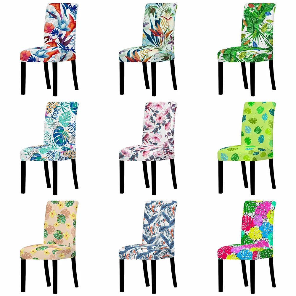 

Tropical Plants Chair Covers Green Leaves Elastic Seat Cover Slipcovers For Dining Room Wedding Banquet Hotel Kitchen Office