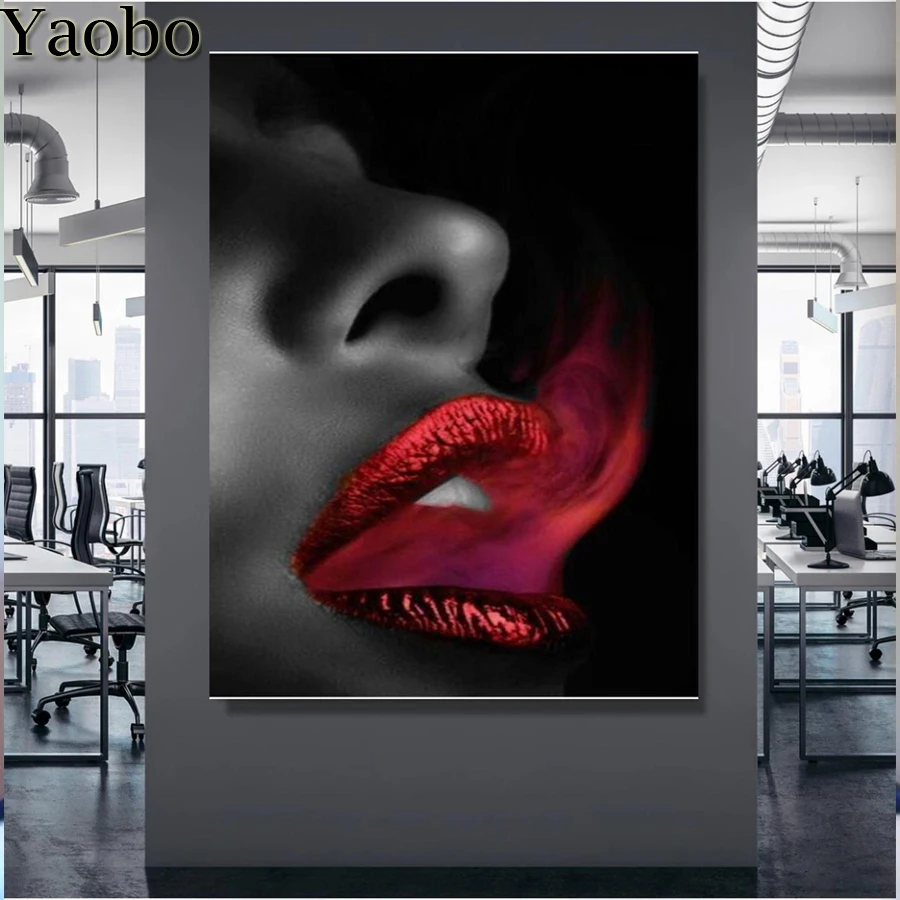 

DIY 5D diamond painting Sexy red lips mosaic cross stitch diamond embroidery full square round rhinestone pictures wall decor