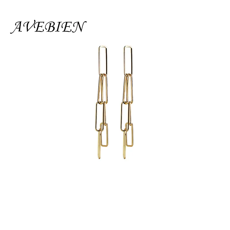 

Fashion all-match jewelryLong hollow Piercing Stud Earrings Metallic Temperament Geometric Simplicity Chain Women Dangle Clip-on