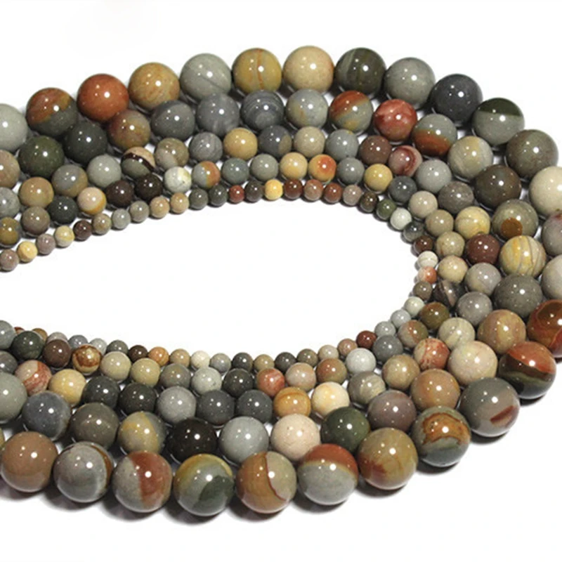 OMHXZJ оптовая продажа 4 6 8 10 12 мм натуральный камень океан яшма бусины 15 &quotцепь