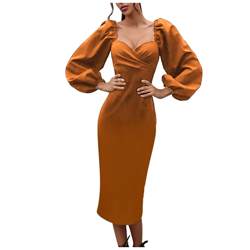 JAYCOSIN Sexy Dresses Women Evening Loose Sleeves Dress Autumn Winter Big Size Solid V-Neck Long Sleeve Womens | Женская одежда