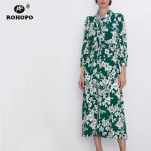 ROHOPO Осень Белый ирис цветочный прямой зеленый миди платье