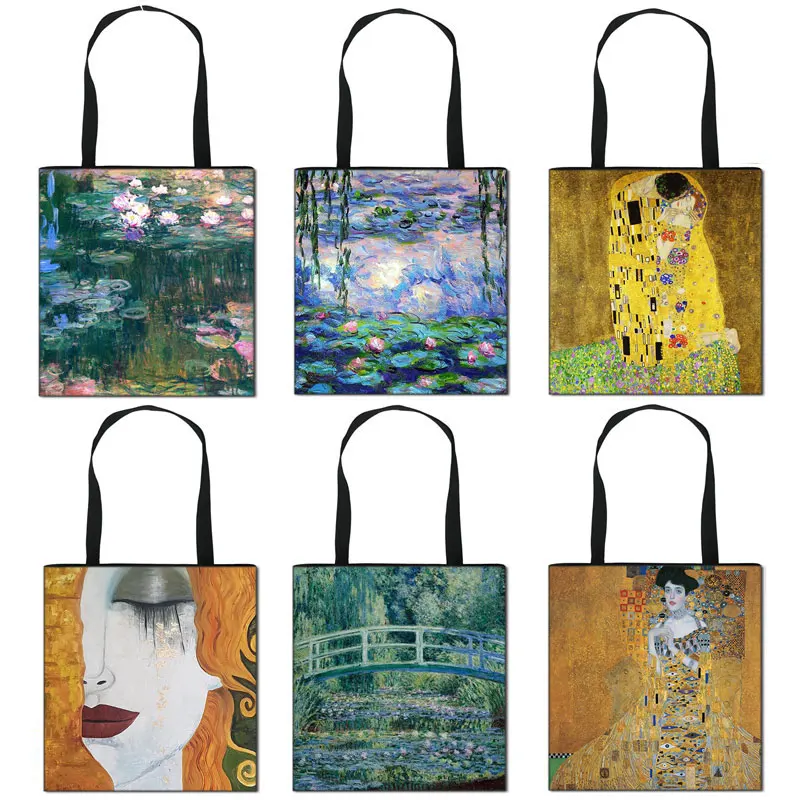 Винтажная Сумка тоут Kiss / Water Lily женская сумка Monet Gustav Klimt Холщовая через плечо для