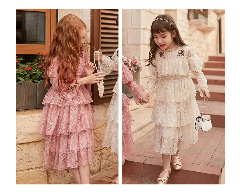 Платье для больших девочек весенняя одежда 2020 детское многослойное кружевное