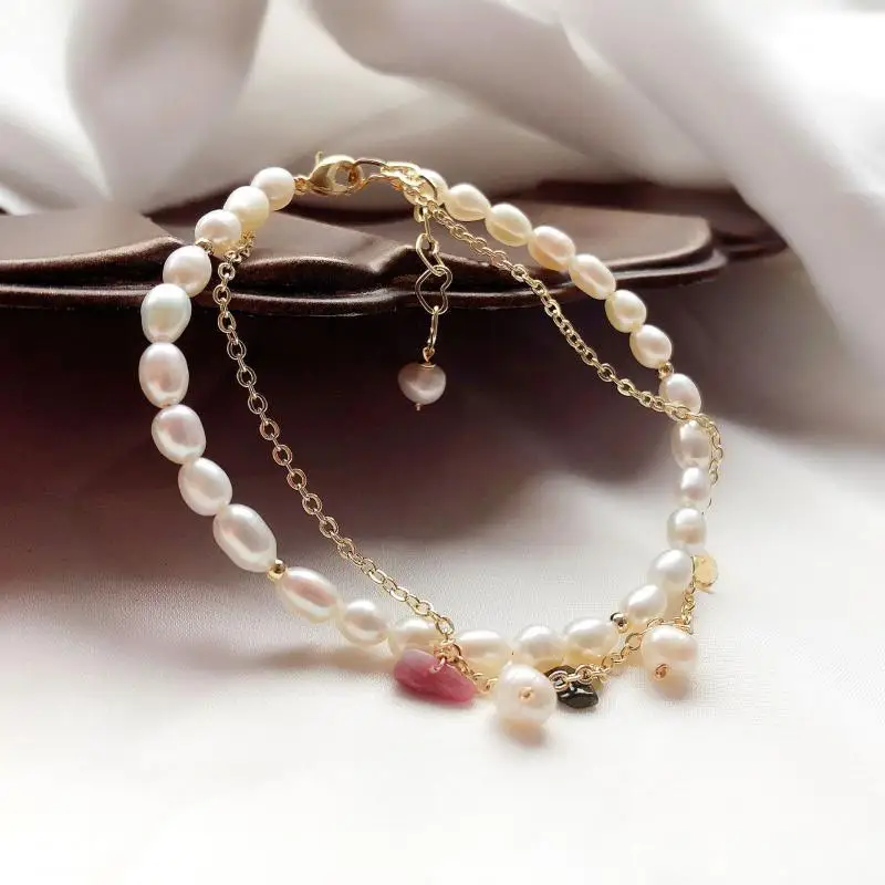 

Женский браслет-цепочка с натуральным пресноводным жемчугом