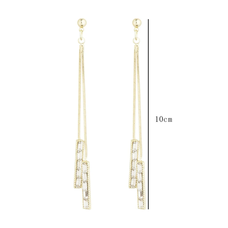 

2021 New Long Crystal Tassel Gold Color Dangle Earrings For Women Wedding Drop Earing Fashion Jewelry Gifts