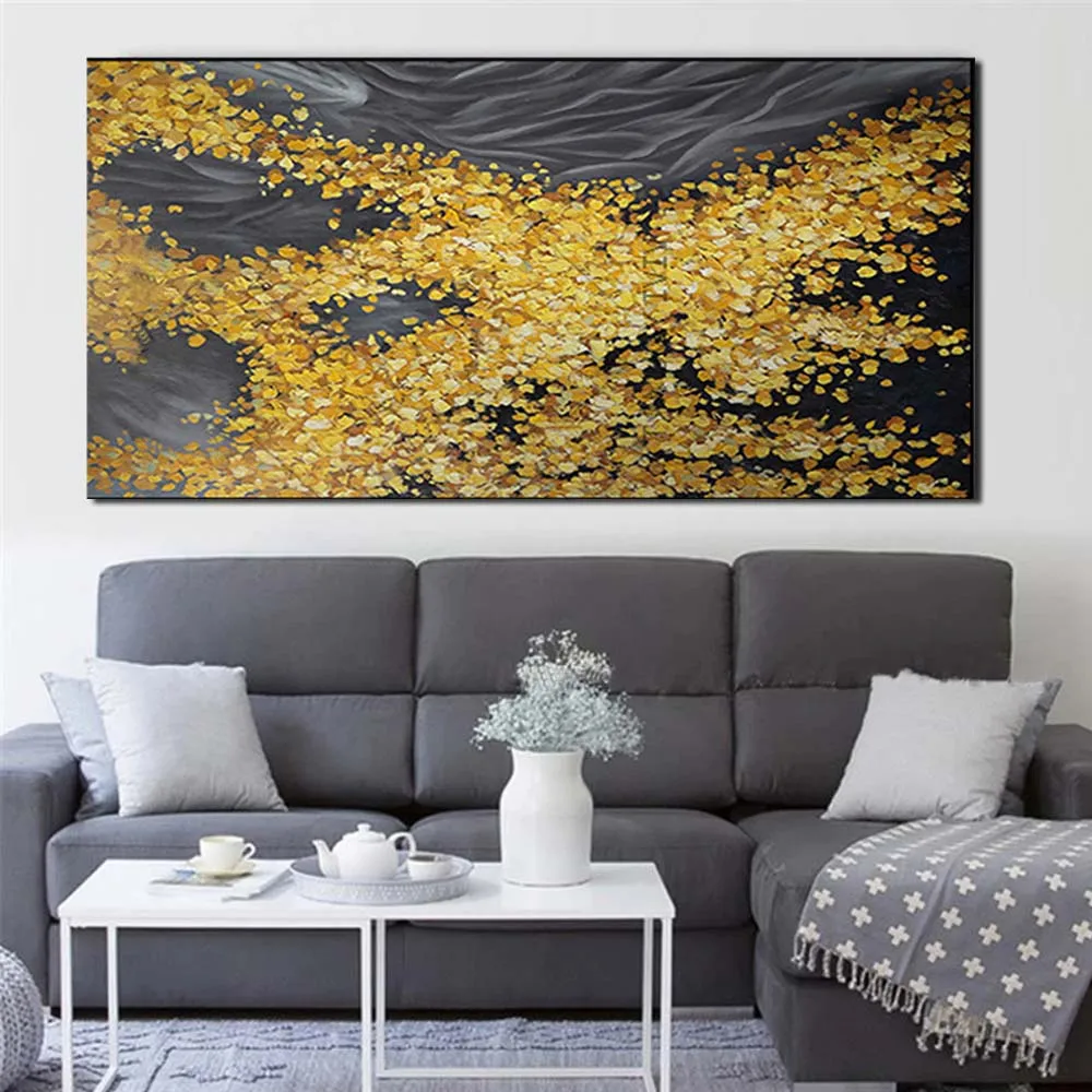 

Hand Painted Abstract Golden Foil Impasto Oil Painting Landscape Wall Art Picture Living Room Home Decoration Drop Shipping