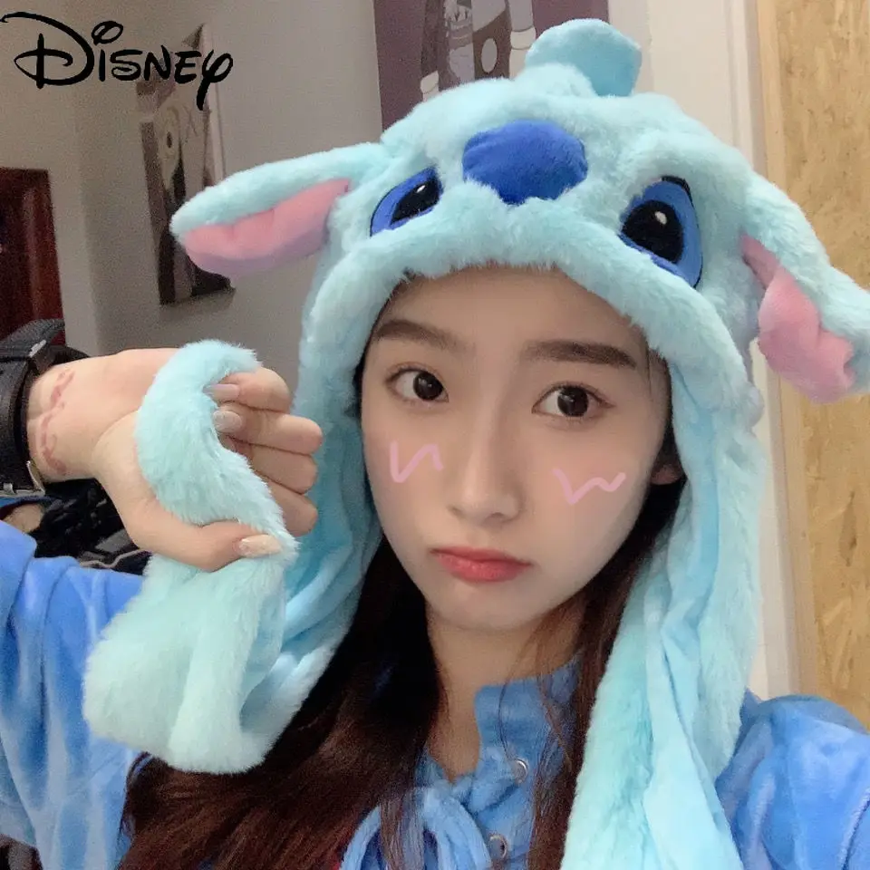 

Disney Cartoon Cute Stitch Hat Winter Plush Warm Hat Autumn and Winter Rabbit Ears Magnet Airbag Cap