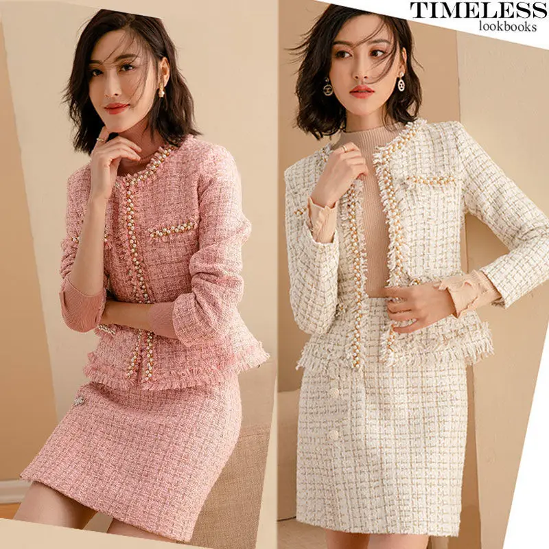 

2022 Women's Two Piece Blazers Suits Female Plaid Jackets Set Coats Ladies Vintage Slim Outwear Top Casual Knitted Workwear Q186