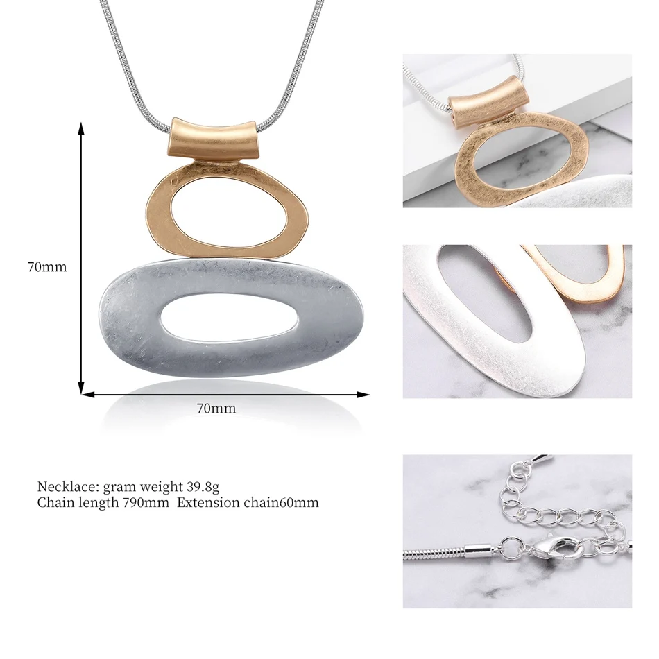 Женское винтажное массивное ожерелье длинное матовое геометрическое с кулоном