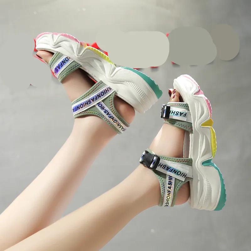 

Sports Women's Sandals Beach Shoes 2021 Summer Med Espadrilles Platform Clogs With Heel Muffins shoe Comfort Outside Fashion Med
