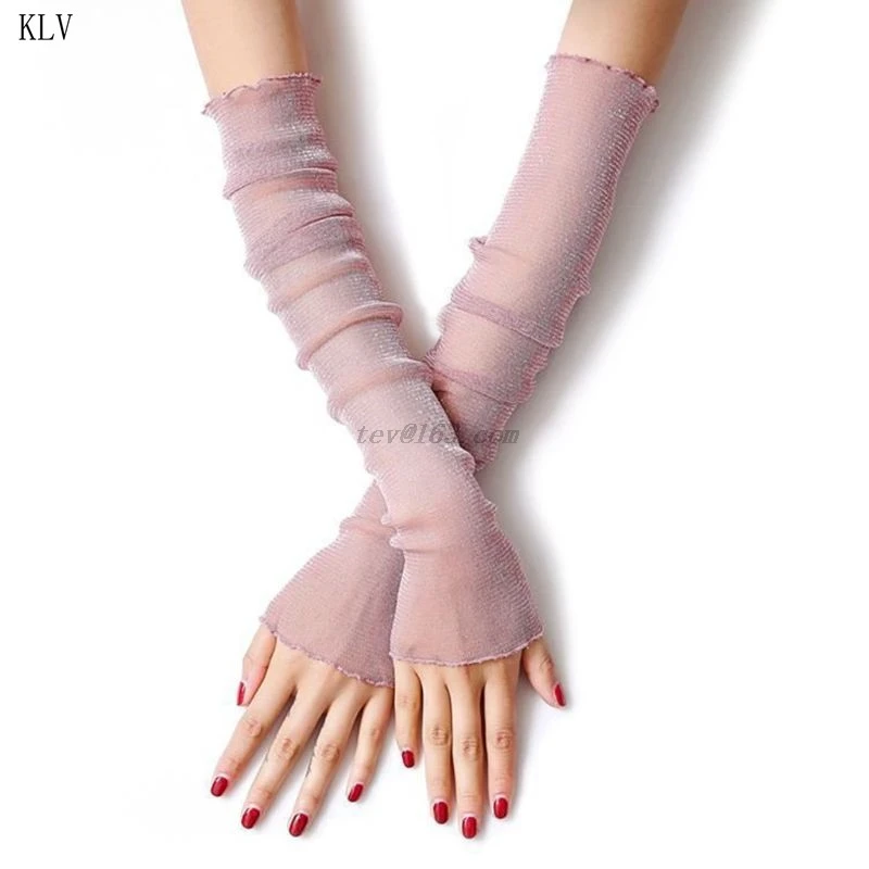 Женские ультратонкие сетчатые перчатки с блестками Длинные кружевные