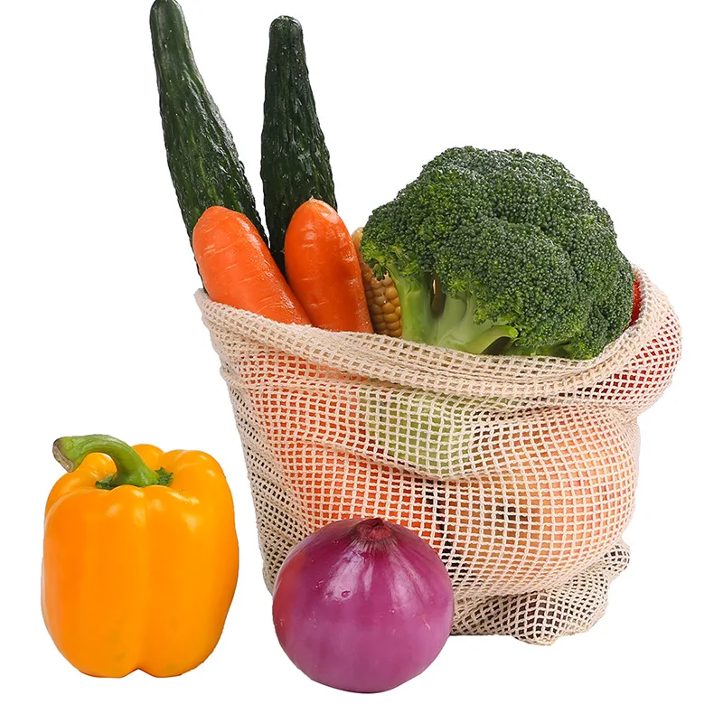 

10 PICS 28*33CM Pure Cotton Mesh Bag Coarse Mesh Supermarket Drawstring Shopping Bag for Vegetables and Fruits Cotton Mesh Bag