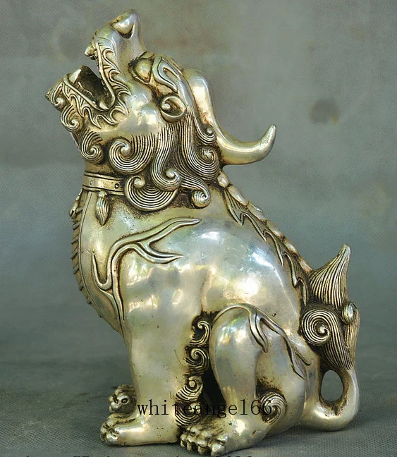 

6" Collect Old China Palace Silver Fengshui Wealth Unicorn Beast Pixiu Statue