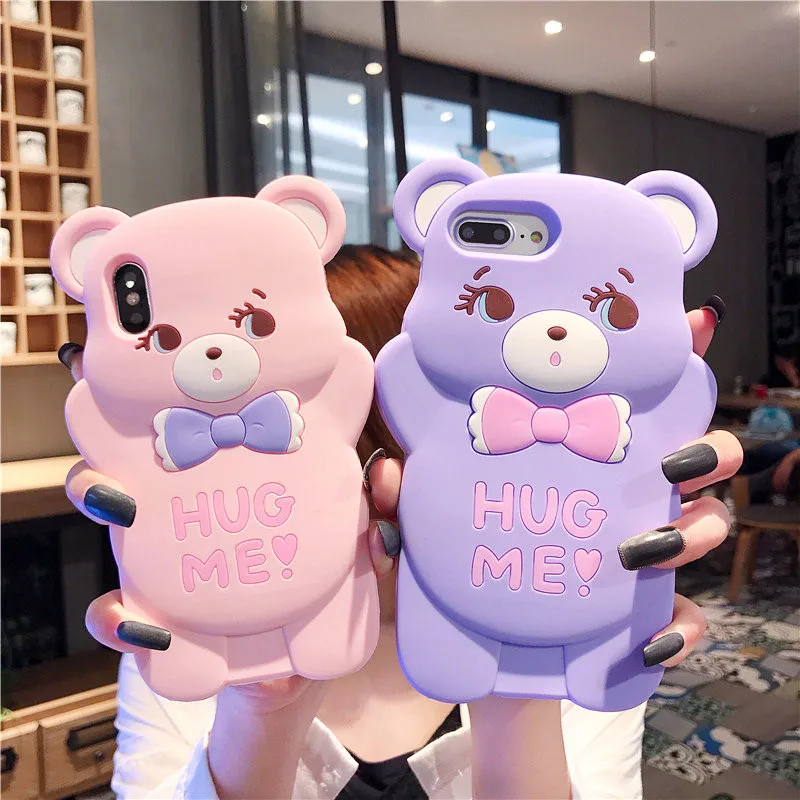 3D чехол с изображением розового медведя для iphone 11 Pro Max мягкий силиконовый Xs X Xr 10 7 8