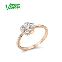 vistoso pure 14k 585 two tone gold sparkling illusion set miracle plate diamond flower ring for women anniversary fine jewelry