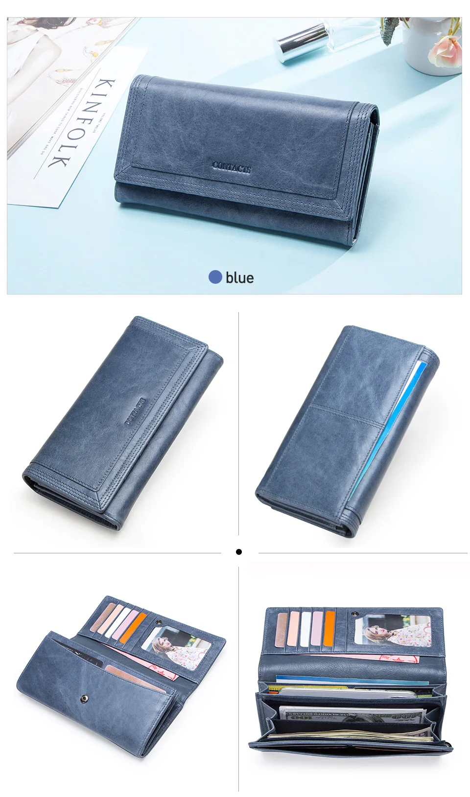Contact's Fashion Women Wallets With Card Holder Genuine Leather Long Clutch Brand Design Female Coin Purses Cell Phone Pocket