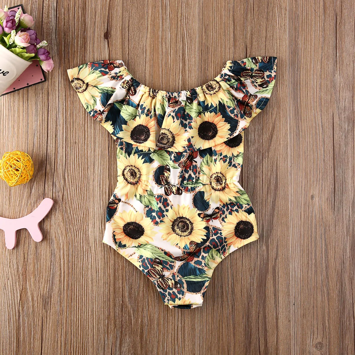 Детское летнее бикини с оборками в виде подсолнуха | Спорт и развлечения