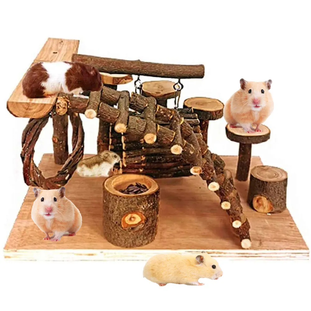 

Natural Wood Hamster Playground Climbing Wood Ladder Bridge Samll Animal Activity Toy Set Suitable Hamster Gerbil Small Rodents