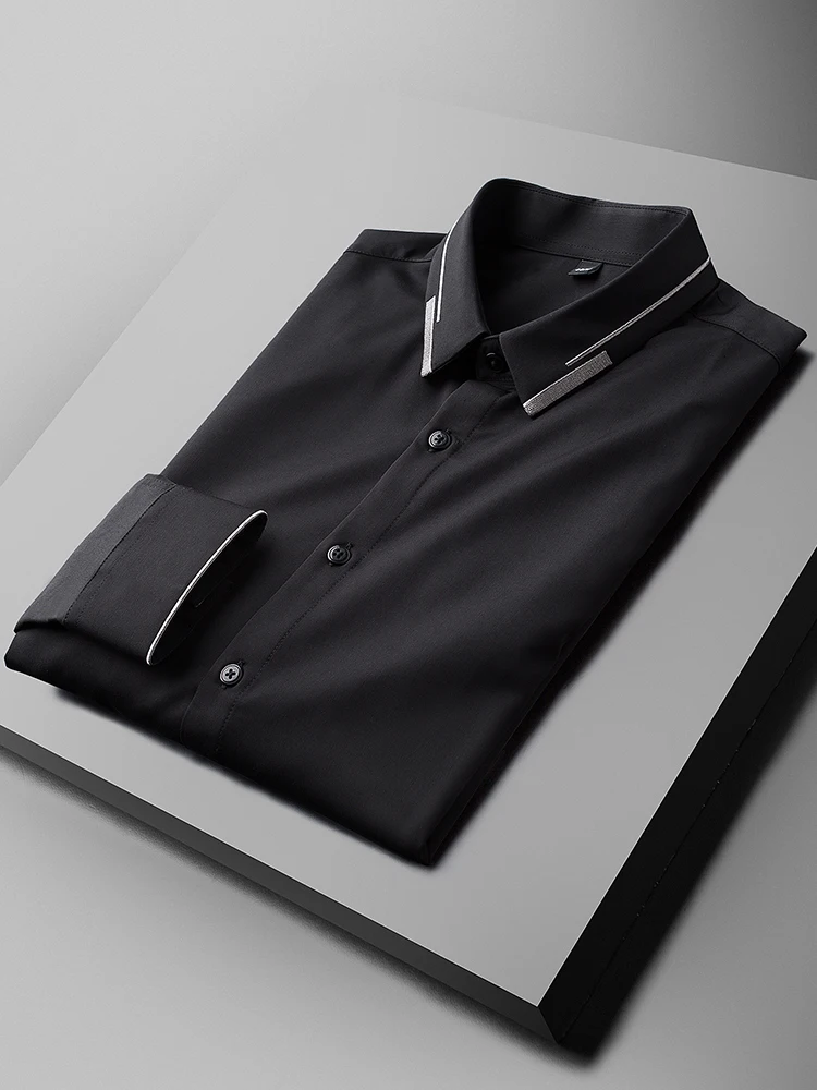 Мужская рубашка с вышивкой Minglu однотонная приталенная воротником модная длинным