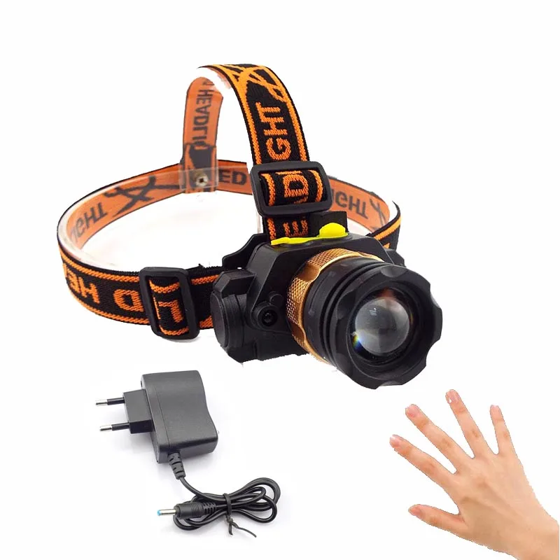 Перезаряжаемый светодиодный налобный фонарь XPE Q5 с датчиком фронтальный