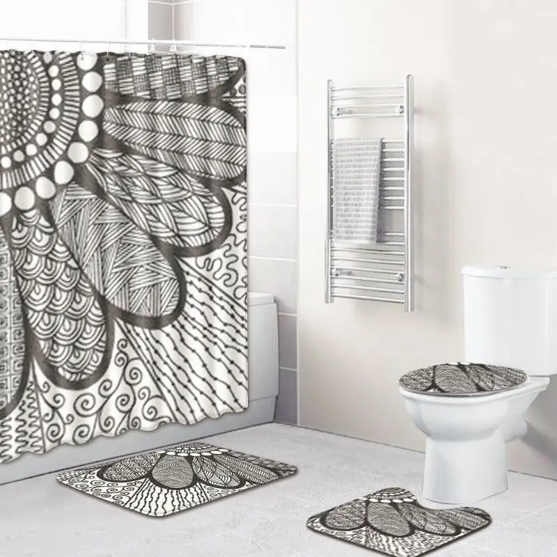 Zeegle 4 шт. набор ковриков для ванной комнаты занавеска душа с крючками